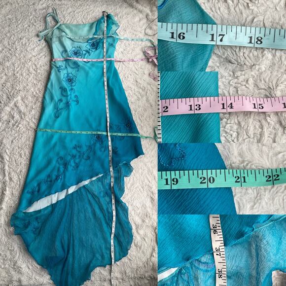 Cache beaded sequin floral slip dress Elsa ombre blue asymmetric fairy prom M - Picture 5 of 16